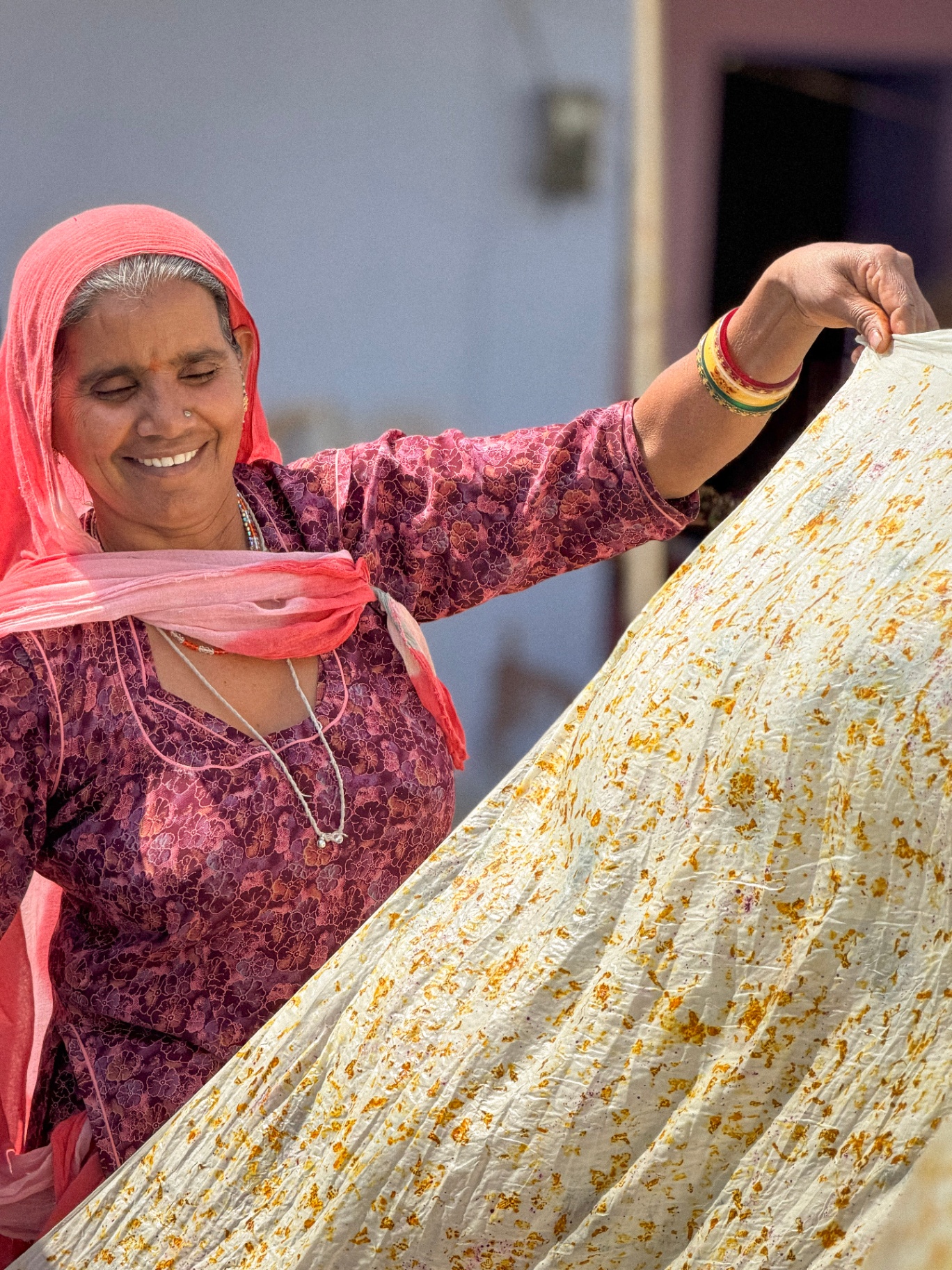 Naturally dyed fabric with marigold petals